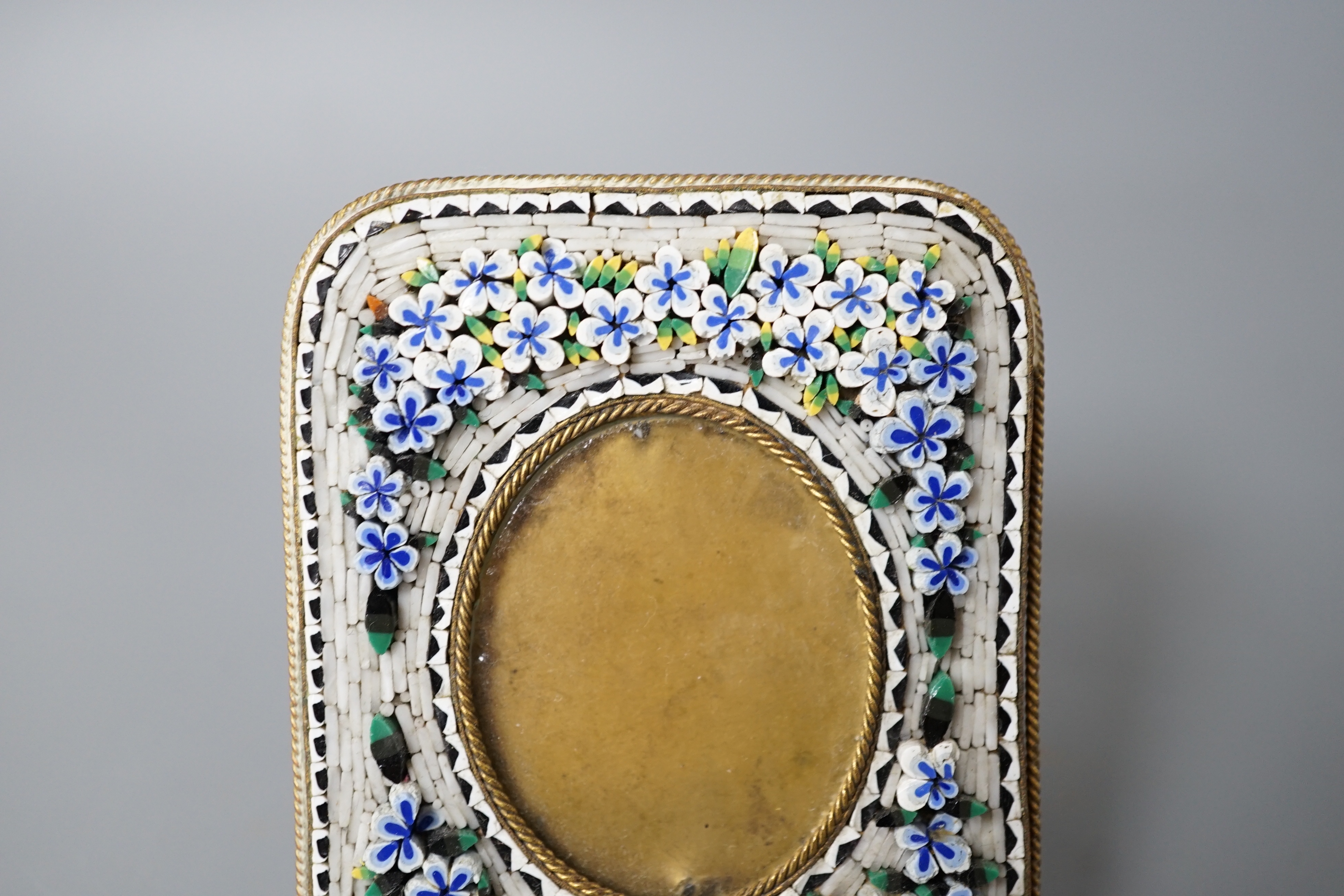 A 19th century Italian micromosaic easel photo frame - 9cm high